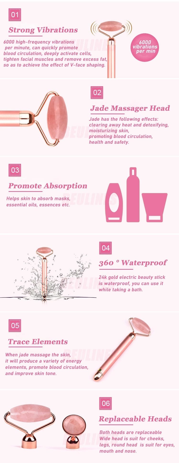 Elektrisk Rose Quartz Roller Kit